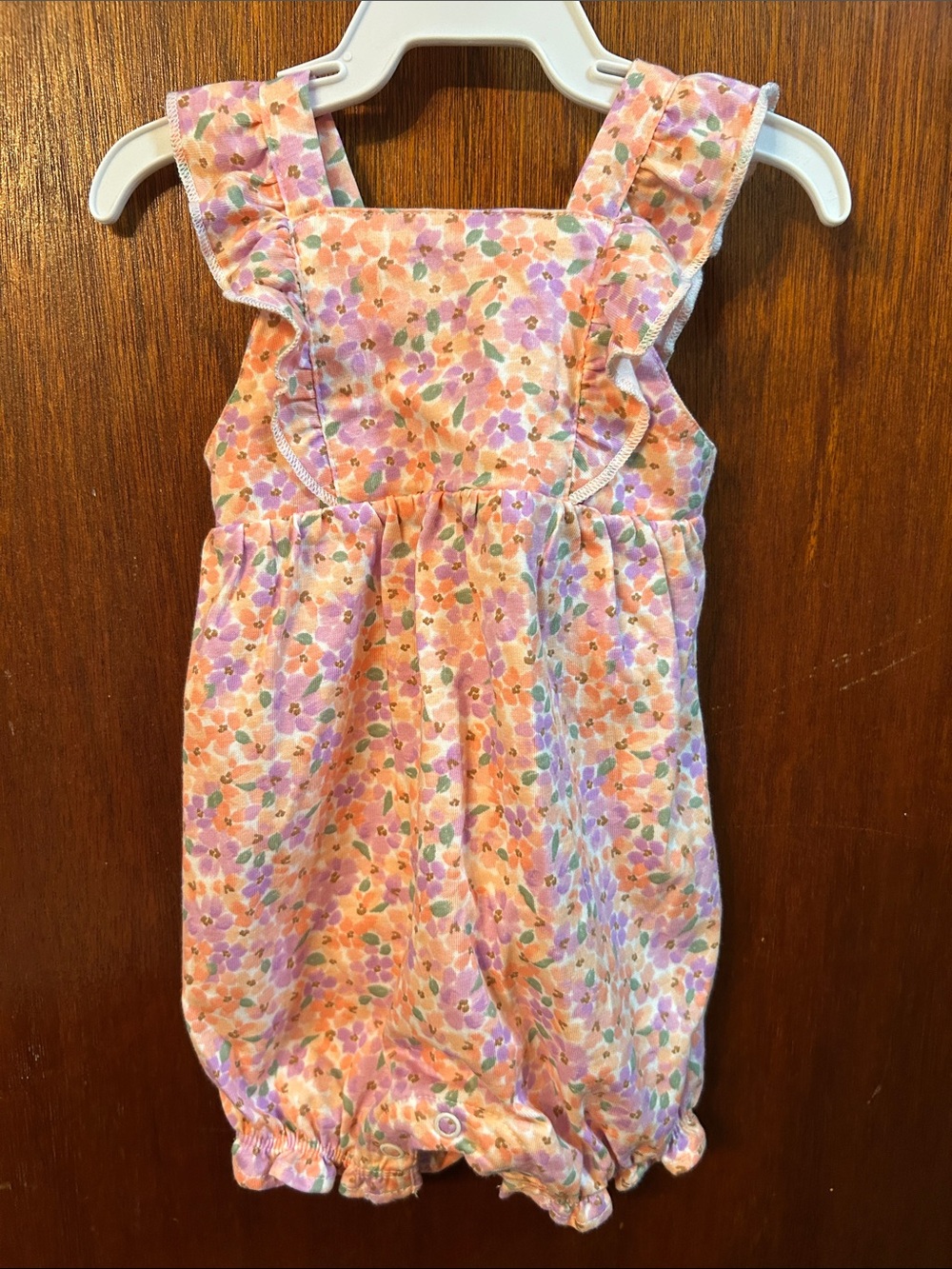 Carter's Peach & Lavender Floral Ruffle Romper